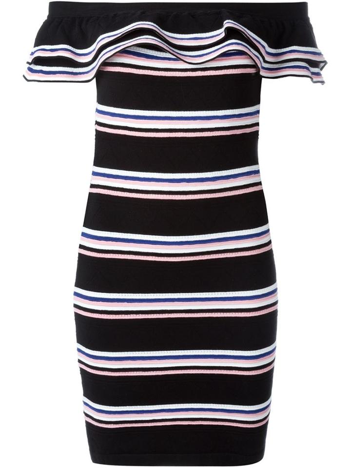 Msgm Striped Off-shoulder Dress, Women's, Size: Medium, Black, Cotton/polyamide/spandex/elastane