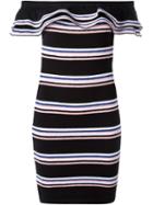 Msgm Striped Off-shoulder Dress, Women's, Size: Medium, Black, Cotton/polyamide/spandex/elastane