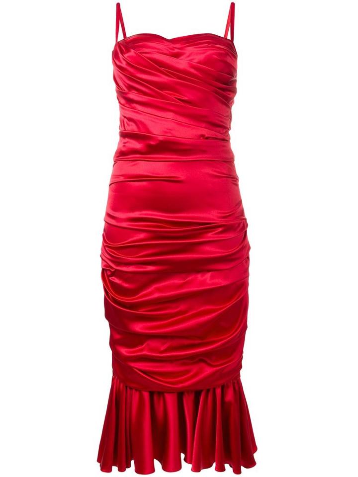 Dolce & Gabbana Ruched Dress, Women's, Size: 44, Red, Silk/spandex/elastane/cotton