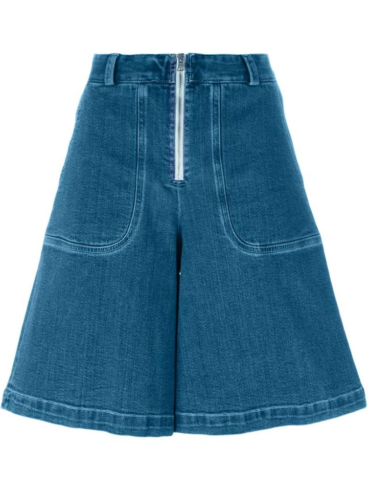 See By Chloé Wide Leg Denim Shorts, Women's, Size: 28, Blue, Cotton/spandex/elastane