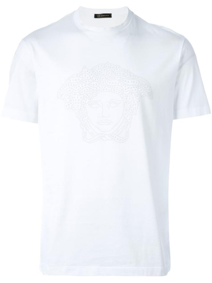 Versace Embroidered Medusa Head T-shirt, Men's, Size: Medium, White, Cotton