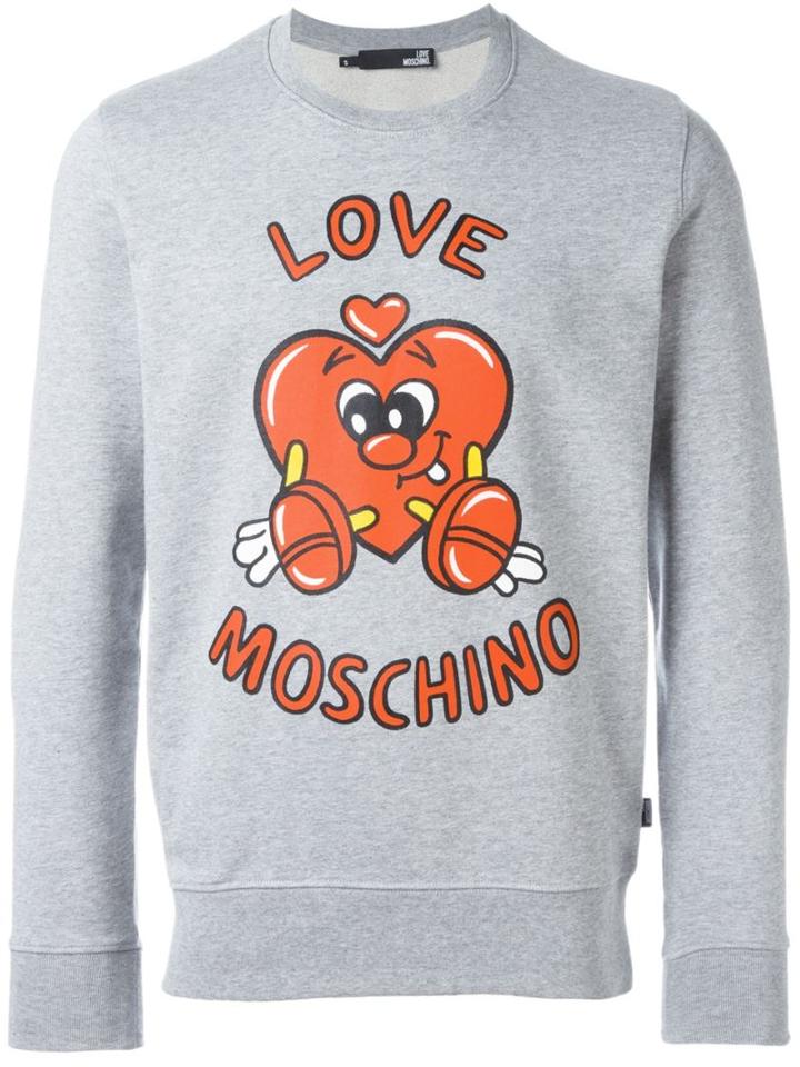 Love Moschino Logo Print Sweatshirt, Men's, Size: Large, Grey, Cotton/spandex/elastane