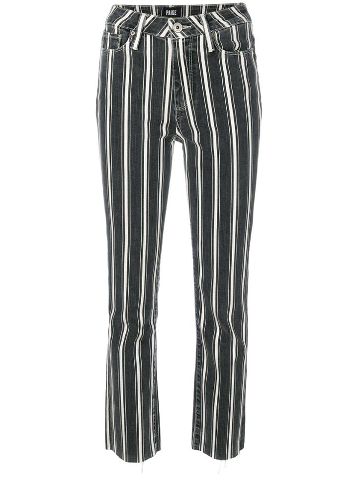 Paige Striped Cropped Trousers - Black