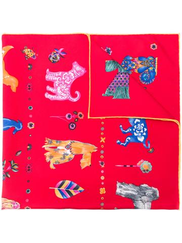 Salvatore Ferragamo Dog Print Scarf - Red