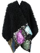 Ermanno Gallamini Foil Detail Shaggy Poncho, Women's, Black, Silk/polyester/cotton