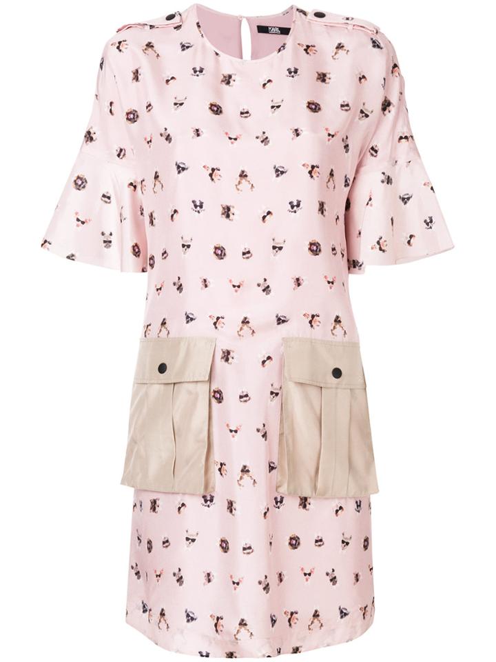 Karl Lagerfeld Pets-print Shift Dress - Pink & Purple