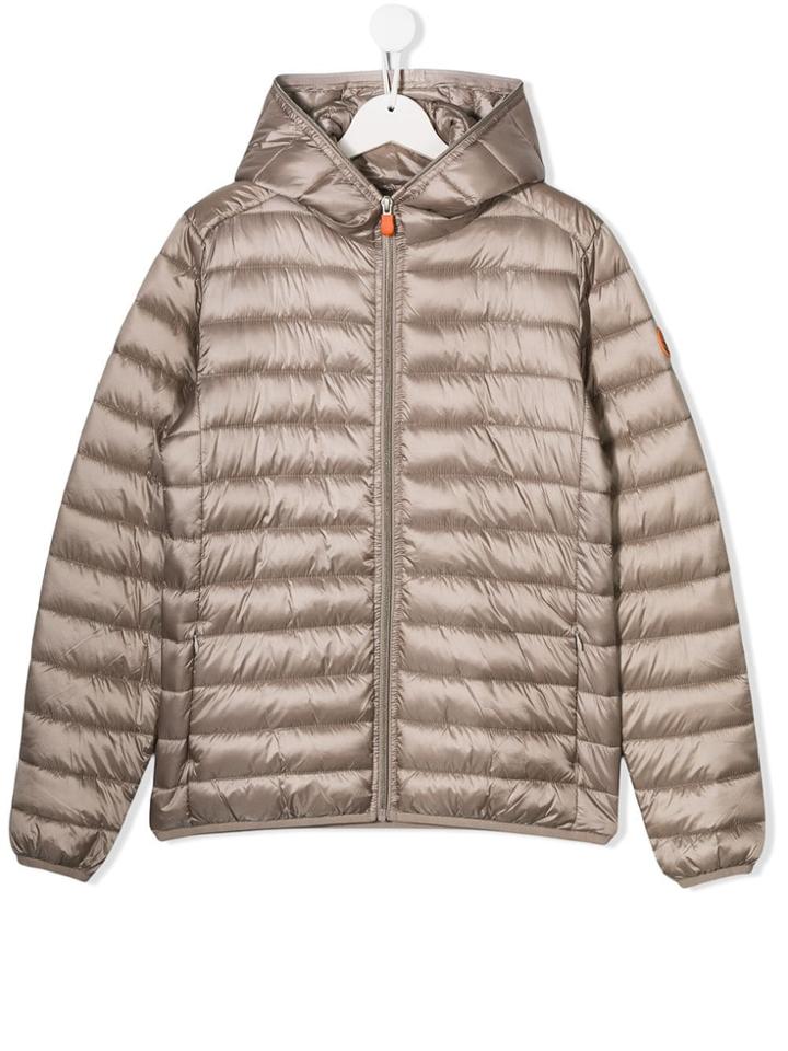 Save The Duck Kids Teen Hooded Quilted Coat - Neutrals