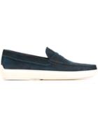 Tod S Rubber Sole Penny Loafers, Men's, Size: 8, Blue, Calf Leather/leather/rubber