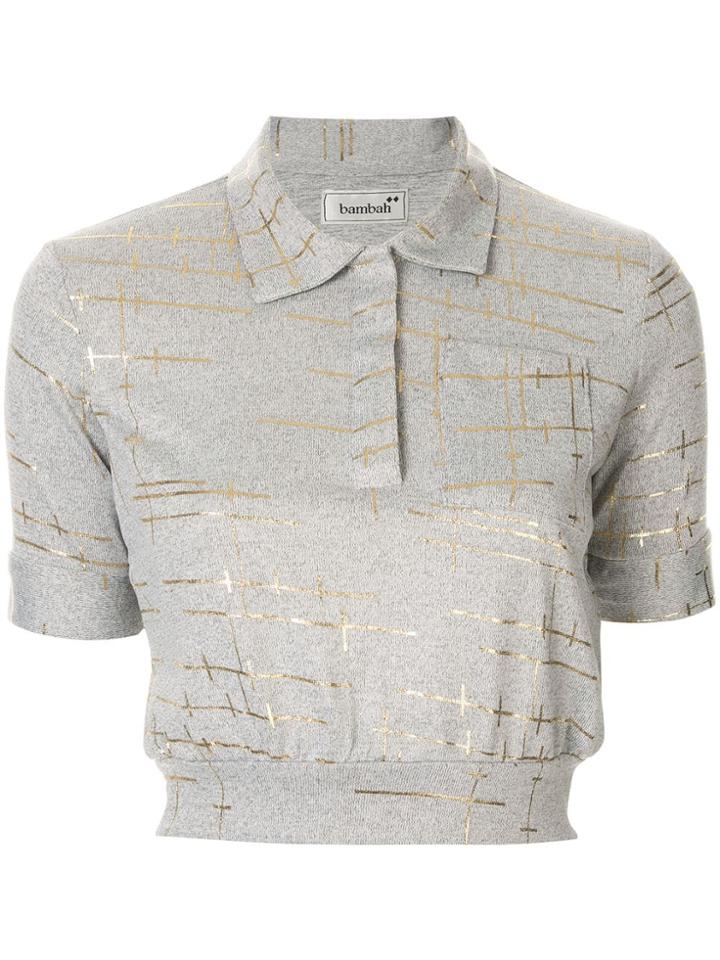 Bambah Marble Cropped Polo Top - Grey