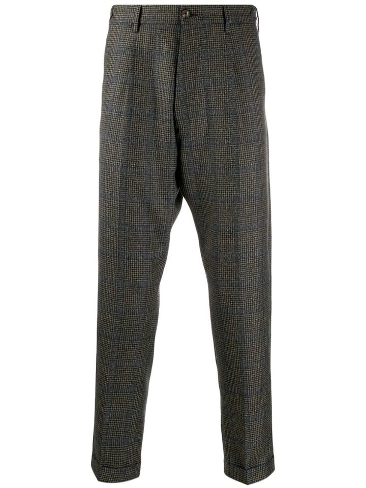 Pt01 Plaid Print Trousers - Brown