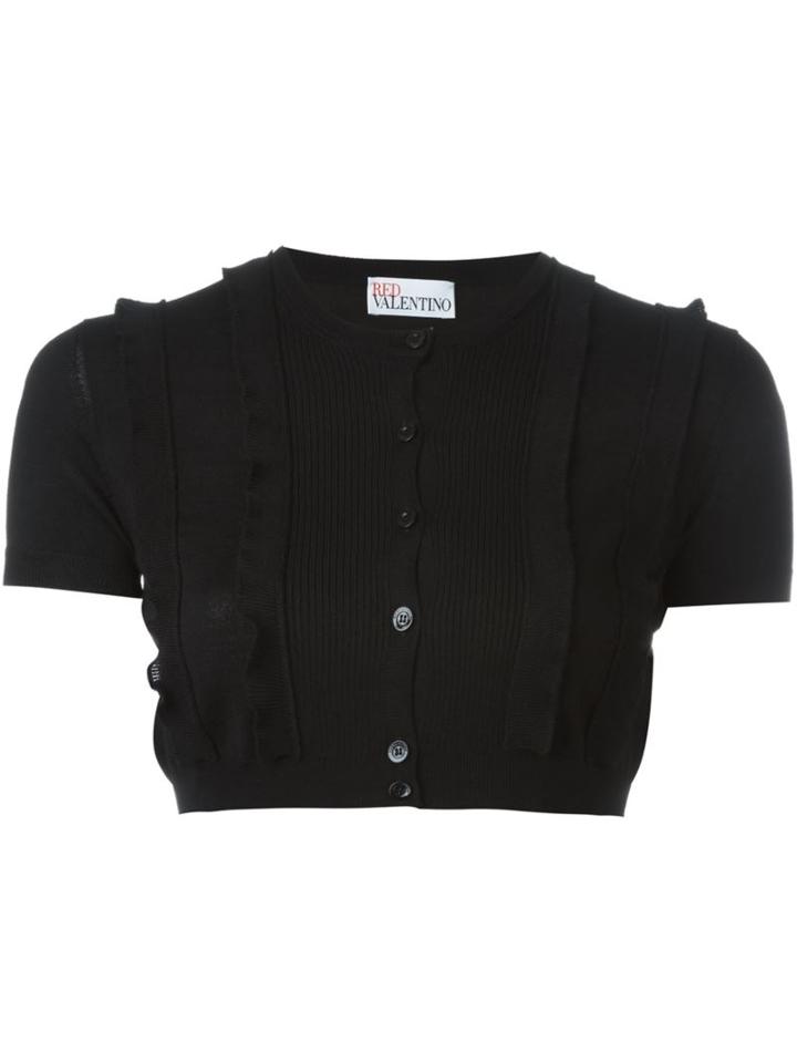 Red Valentino Ruffle Detail Cropped Cardigan, Women's, Size: Medium, Black, Virgin Wool