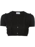 Red Valentino Ruffle Detail Cropped Cardigan, Women's, Size: Medium, Black, Virgin Wool