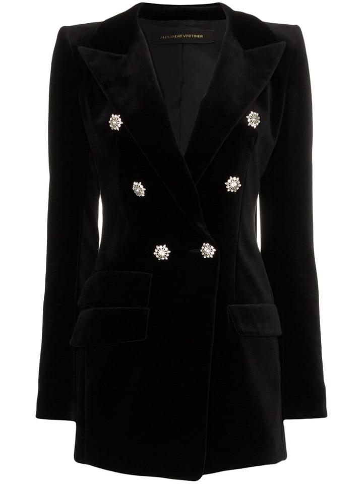 Alexandre Vauthier Crystal Button Double Breasted Cotton Jacket -