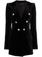 Alexandre Vauthier Crystal Button Double Breasted Cotton Jacket -