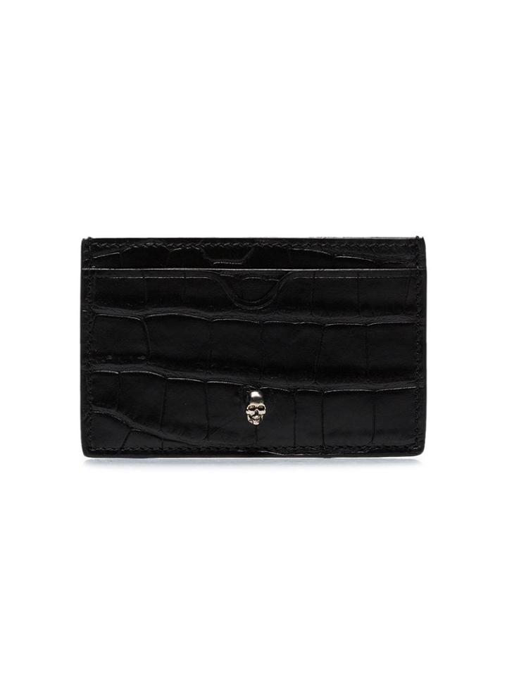 Alexander Mcqueen Black Crocodile Embossed Skull Cardholder