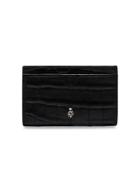 Alexander Mcqueen Black Crocodile Embossed Skull Cardholder