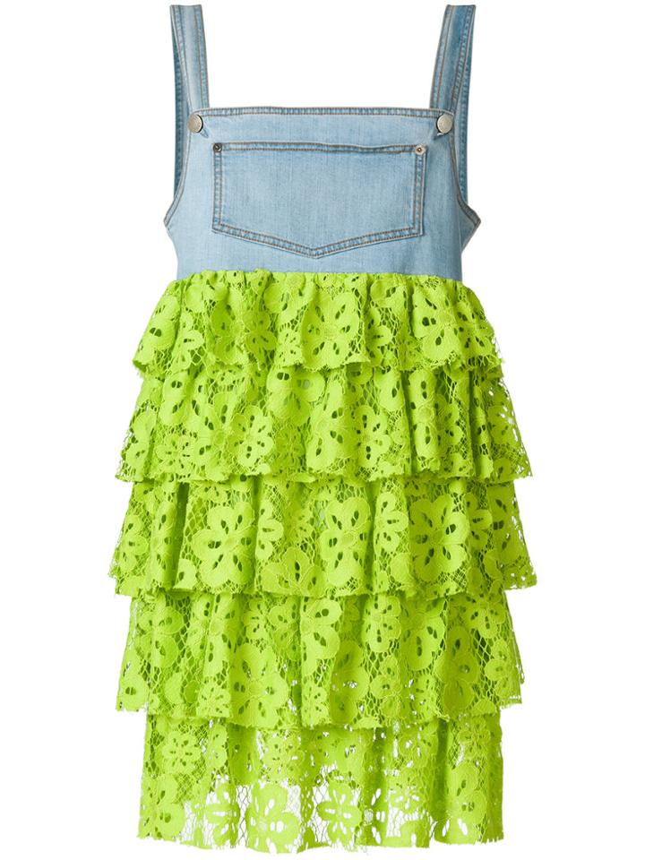Daizy Shely Tiered Lace And Denim Pinafore - Green