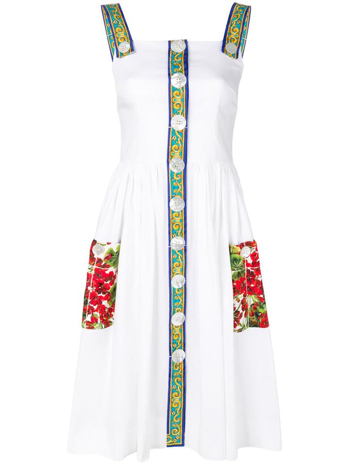 Dolce & Gabbana - Tile Print Trim Dress - Women - Silk/cotton/spandex/elastane/viscose - 40, White, Silk/cotton/spandex/elastane/viscose