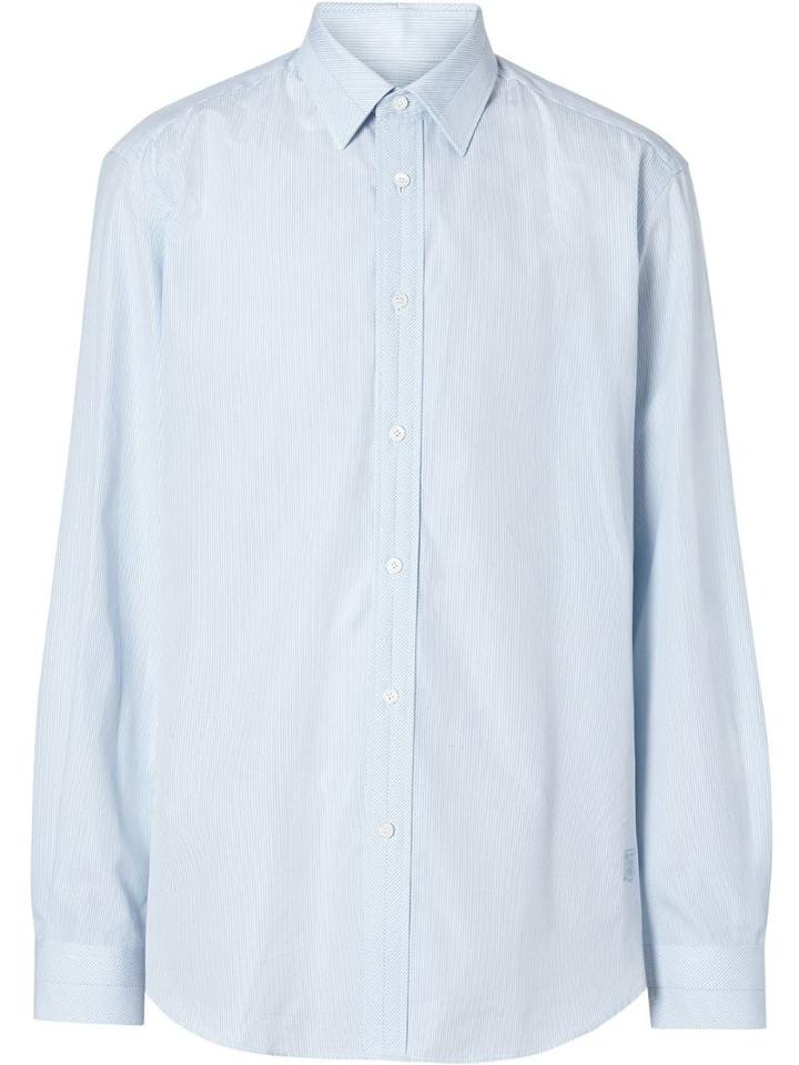 Burberry Classic Fit Striped Cotton Poplin Dress Shirt - Blue