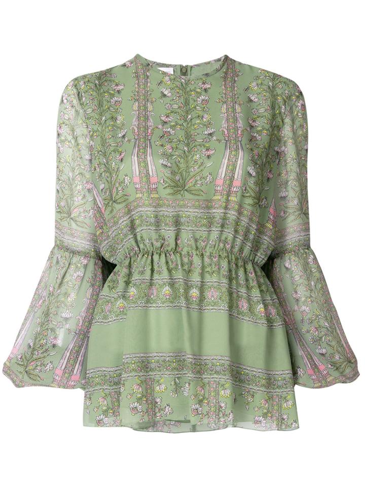 Giambattista Valli Floral Print Peasant Blouse - Green