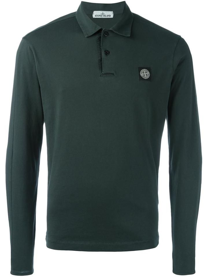 Stone Island Long Sleeve Polo Shirt, Men's, Size: Small, Green, Cotton