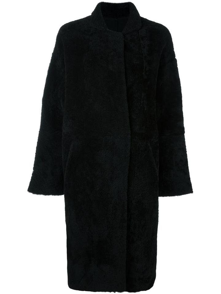 Sprung Frères Shearling Midi Coat, Women's, Size: Small, Black, Lamb Skin/cashmere/lamb Fur/virgin Wool