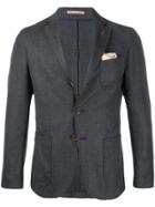 Paoloni Textured Logo Brooch Suit Jacket - Blue