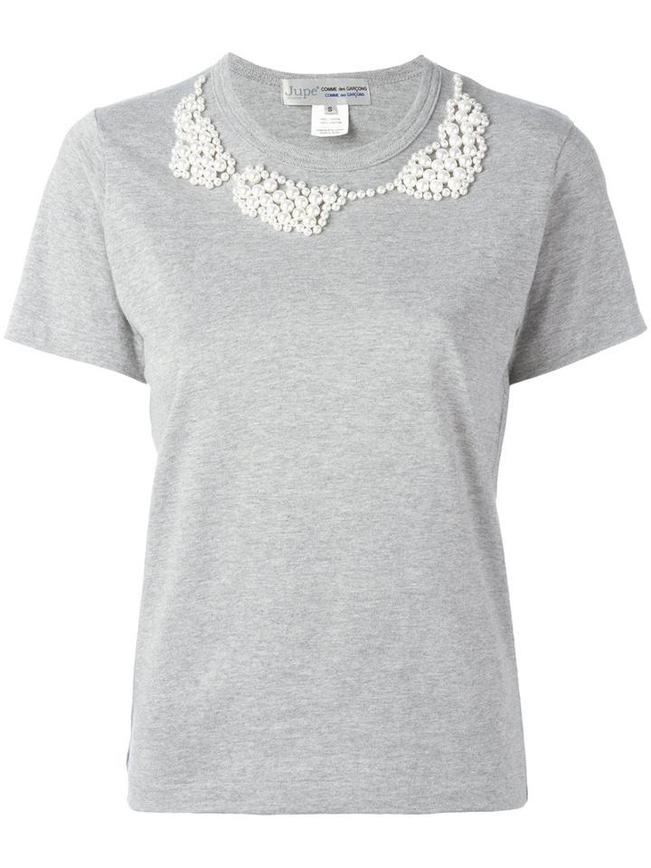 Comme Des Garçons Comme Des Garçons - Pearled Trim T-shirt - Women - Cotton - M, Women's, Grey, Cotton