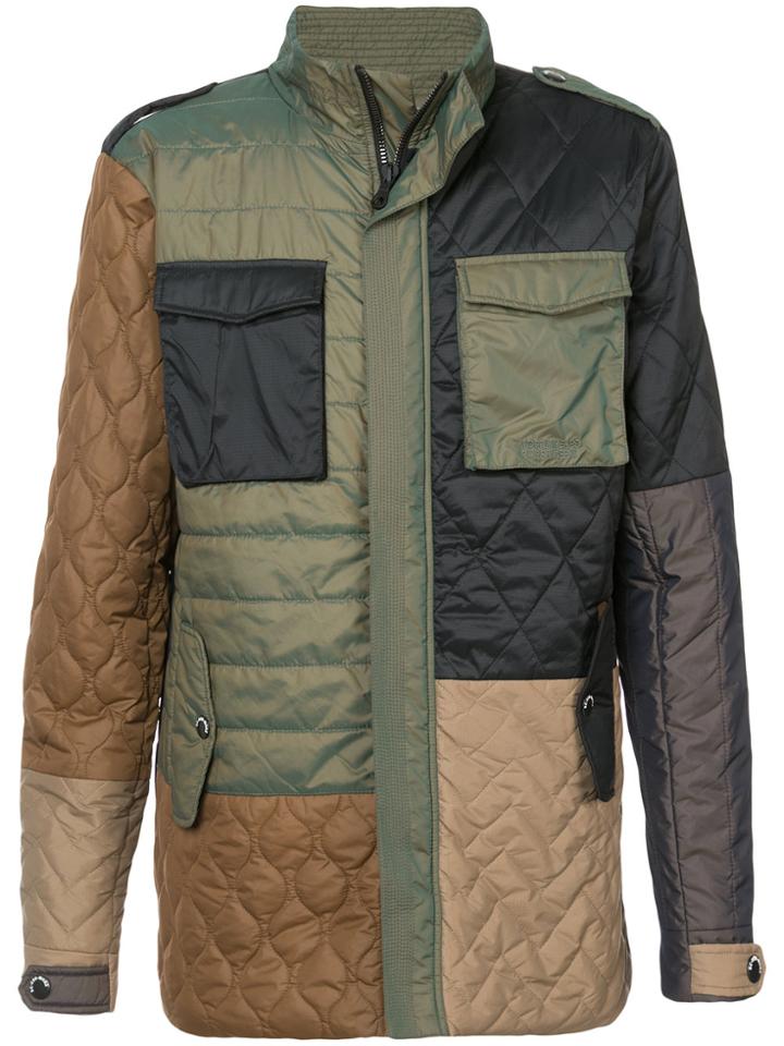 Mostly Heard Rarely Seen Colour Block Multi-pattern Coat - Green