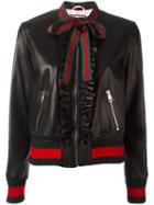 Gucci Ruffle Bomber Jacket, Women's, Size: 42, Black, Lamb Skin/wool/polyamide/cotton
