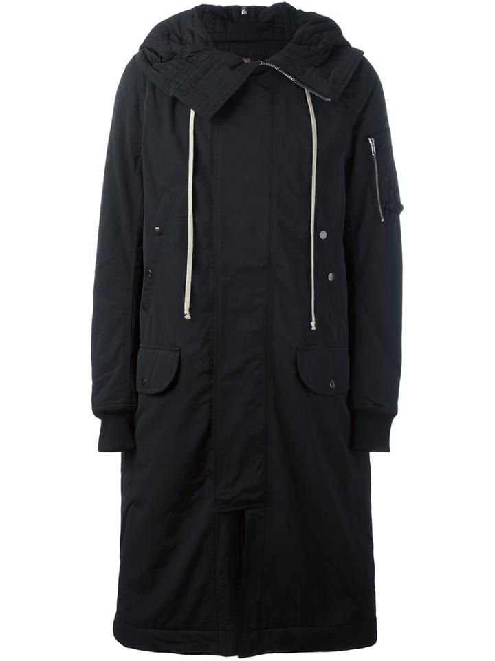 Rick Owens Drkshdw Hooded Long Coat, Men's, Size: Medium, Black, Cotton/acrylic/polyester