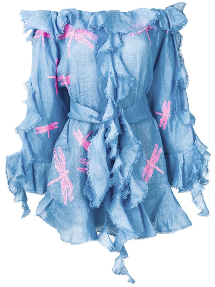 Yuliya Magdych Dragonfly Ruffle Mini Dress - Blue