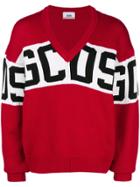 Gcds V-neck Logo Sweater - Red