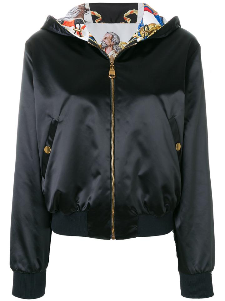 Versace Reversible Baroque Hooded Bomber Jacket - Black