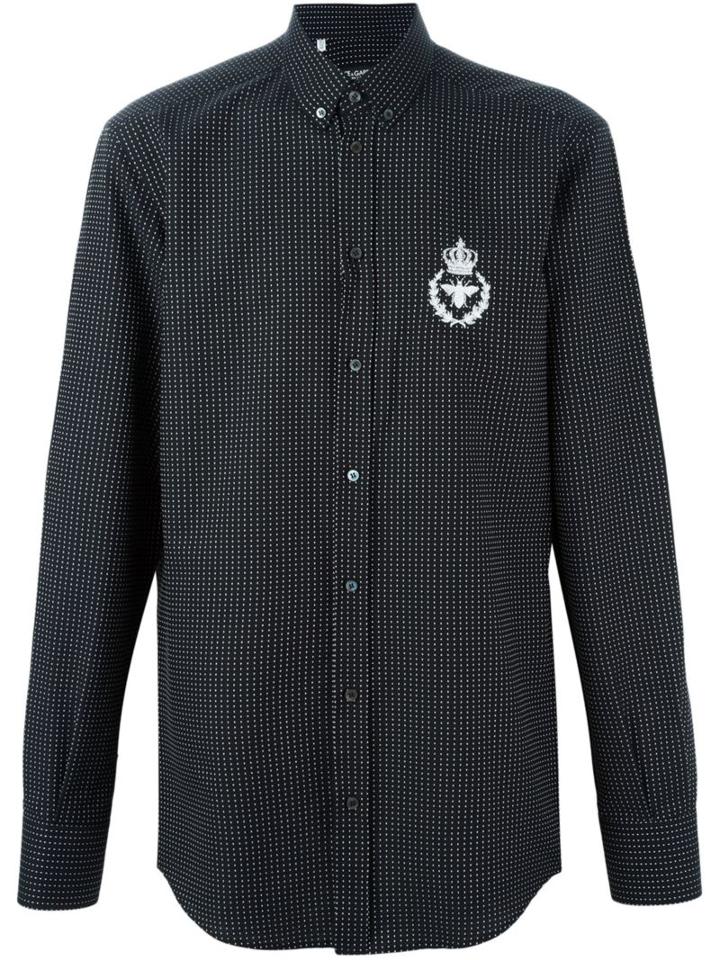 Dolce & Gabbana Polka Dot Print Shirt, Men's, Size: 38, Black, Cotton