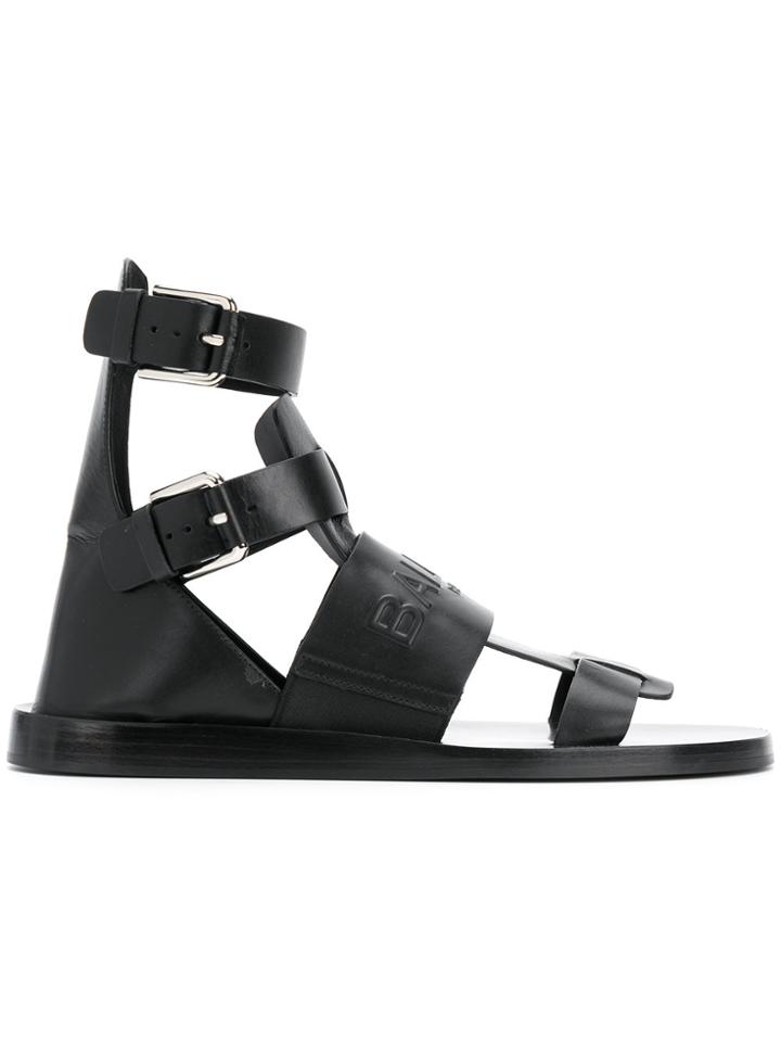 Balmain Embossed Logo Roman Sandals - Black