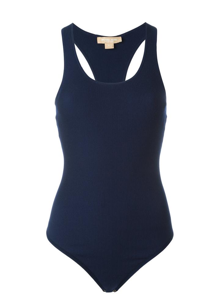 Michael Kors Racerback Bodysuit, Women's, Size: Medium, Blue, Polyester/viscose