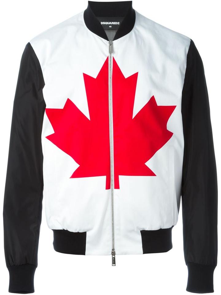 Dsquared2 Logo Bomber Jacket, Men's, Size: 50, White, Cotton/spandex/elastane/polyamide/cotton