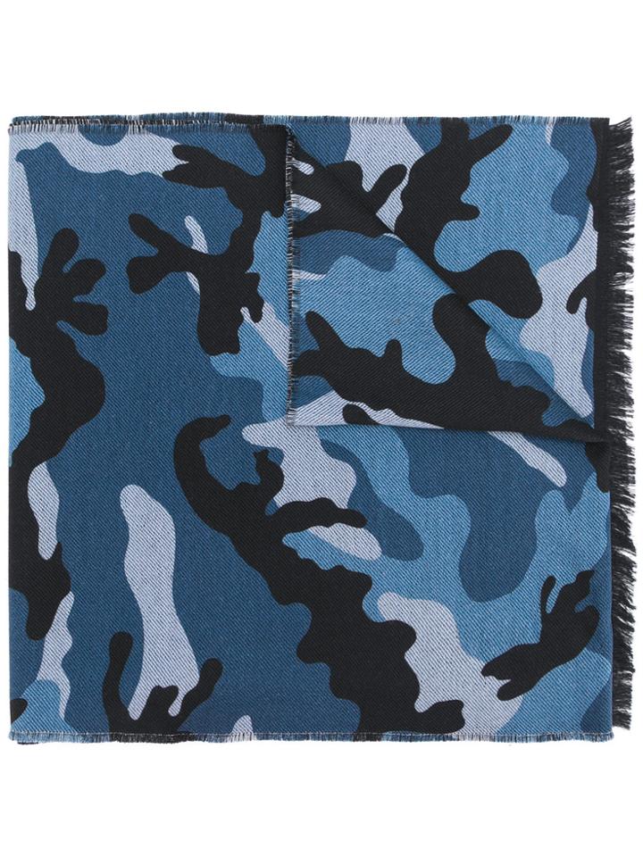 Valentino Camouflage Print Scarf - Blue