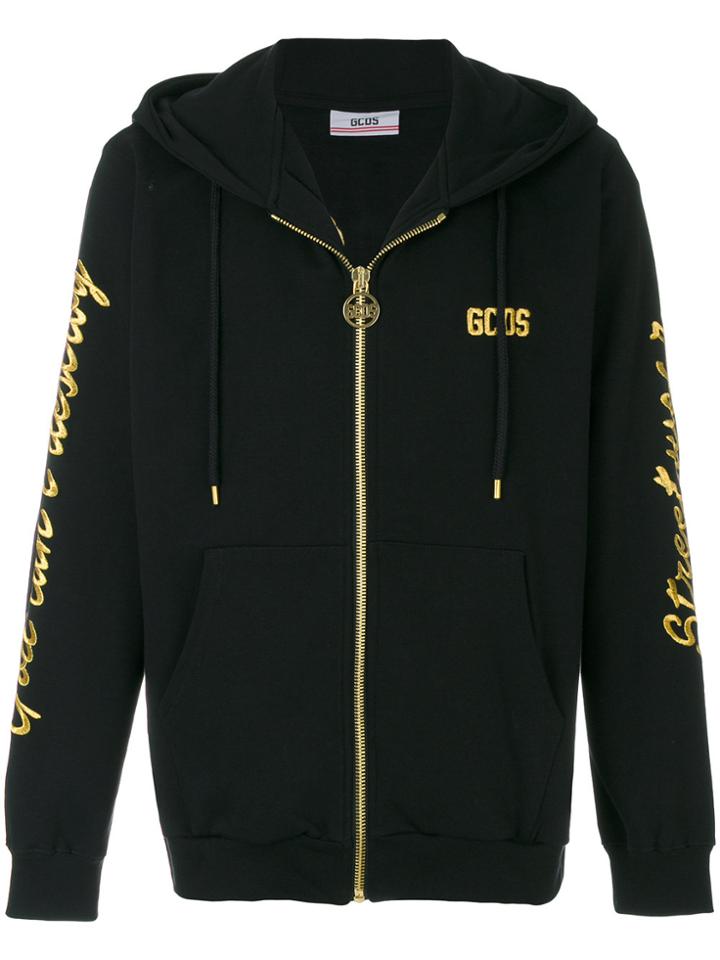 Gcds Logo Embroidered Zipped Hoodie - Black