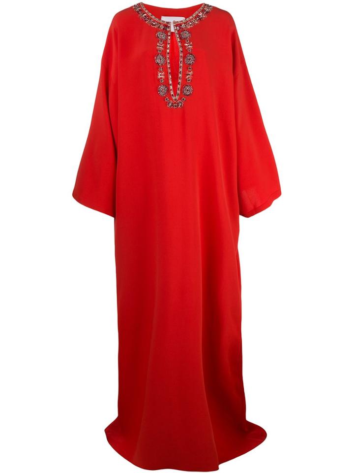 Carolina Herrera Embellished Neckline Kaftan Dress - Red