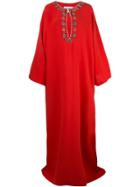 Carolina Herrera Embellished Neckline Kaftan Dress - Red