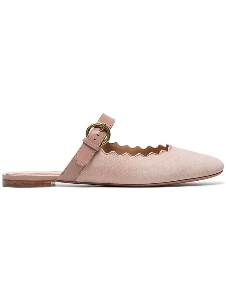 Chloé Lauren Scalloped Mules - Pink & Purple