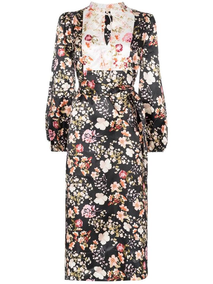 Bytimo Contrasting-bib Floral Midi-dress - Black