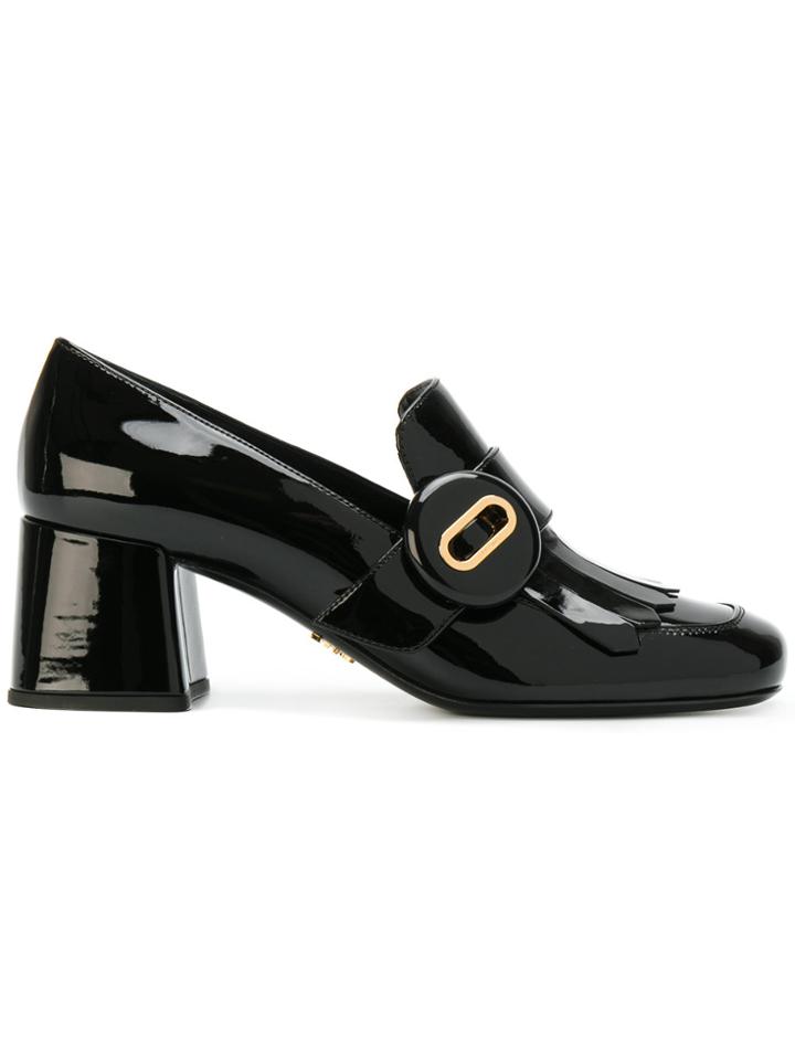 Prada Buckled Block Heel Loafers - Black