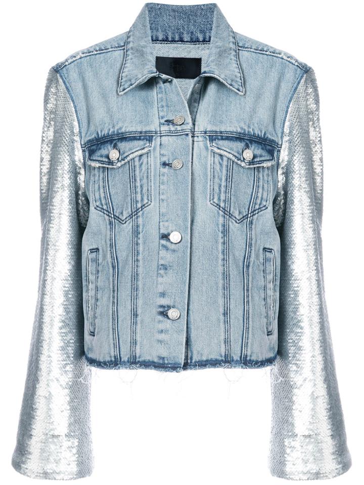 Rta Sequinned Sleeves Denim Jacket - Blue
