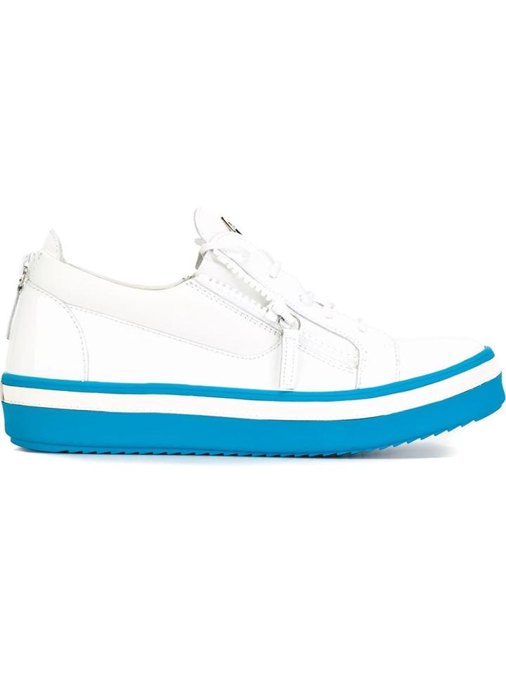 Giuseppe Zanotti Design Zip Detail Sneakers, Men's, Size: 40, White, Leather/patent Leather/rubber