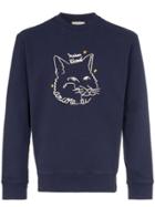Maison Kitsuné Fox Embroidered Cotton Jumper - Blue