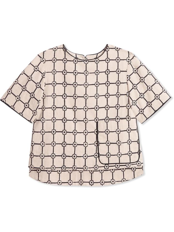 Burberry Kids Teen Piping Detail Flower Print Cotton Top - Neutrals