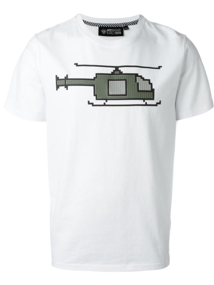 Mostly Heard Rarely Seen Lego Helicopter T-shirt, Men's, Size: L, White, Cotton